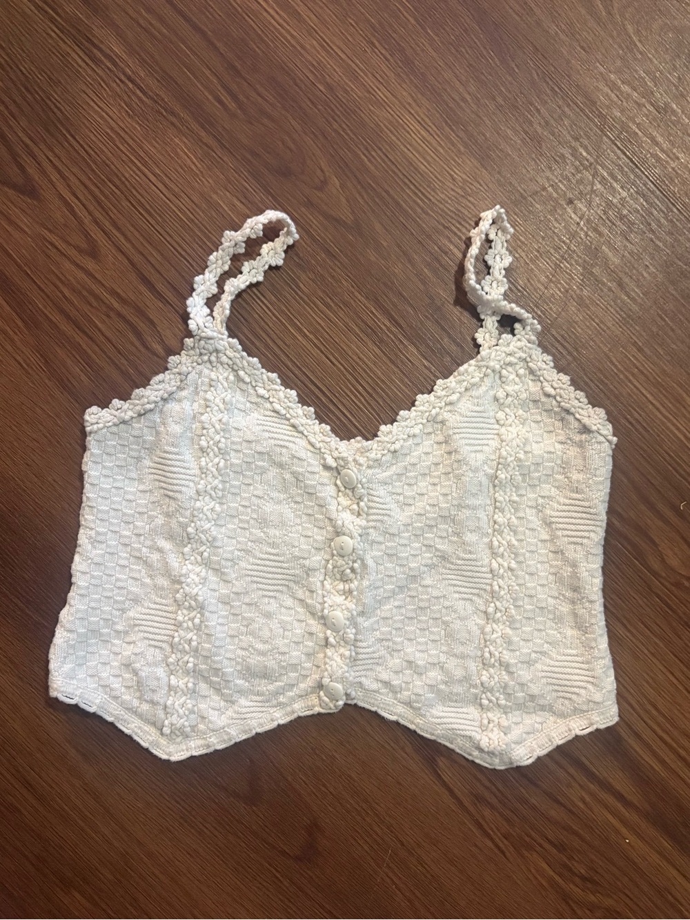 Delicate White Crochet-Detail Spaghetti Strap Camisole